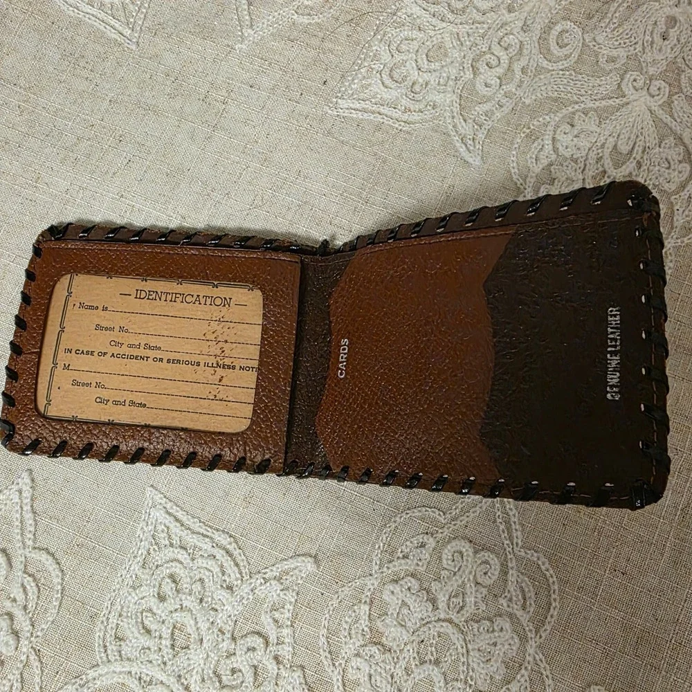 Vintage Whipstitch Bifold Wallet Genuine Leather Brown, Basic